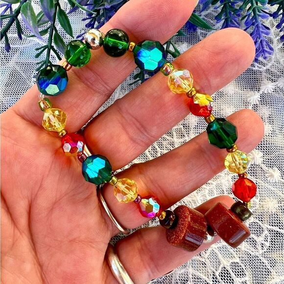 Colorful Beaded Stretch Bracelet with Goldstone - Picture 3 of 9